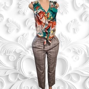 Calvin Klein Pants With M.M Couture Teal Floral Tie-Front Top Sold As A Set